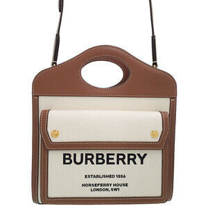 Burberry Two Tone Canvas Leather Pocket Bag
